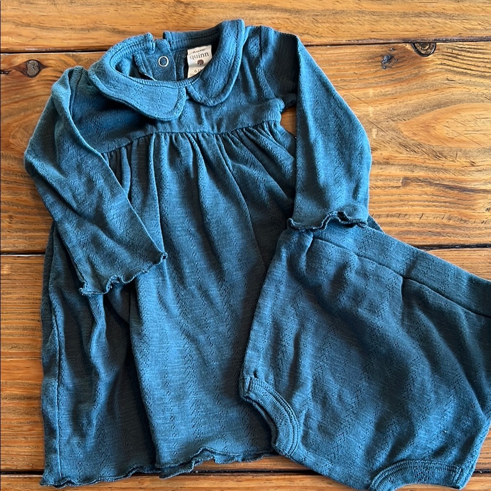 Kate Quinn 100% organic cotton Blue Baby Dress and Bloomers Set